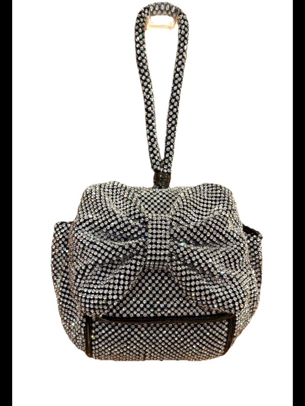 Shimmering Silver Rhinestone Encrusted Mini Evening Bag Wristlet